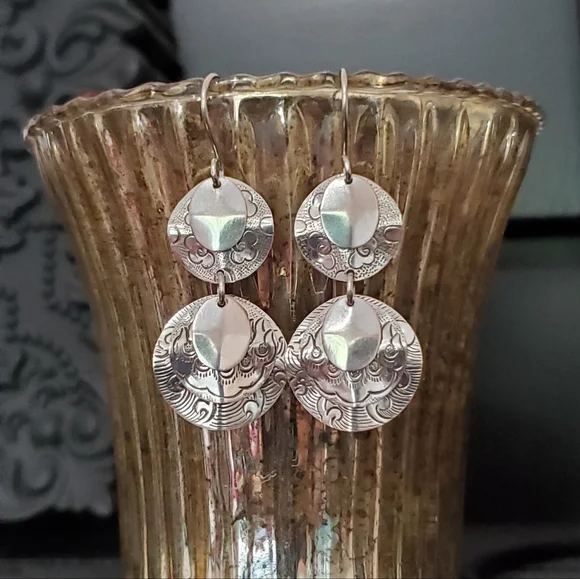 Silpada Sterling Dangle Textured Discs Earrings - Picture 2 of 15